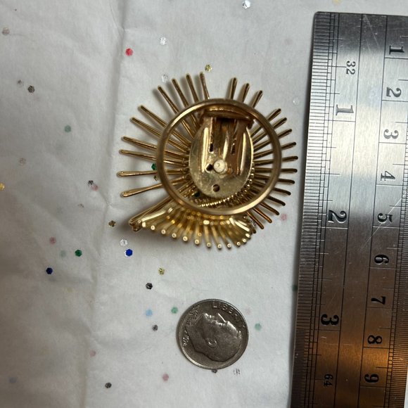 Huge Vintage Atomic Midcentury Modernist Gold Brooch Scarf Clip Holder W Germany - Picture 4 of 6